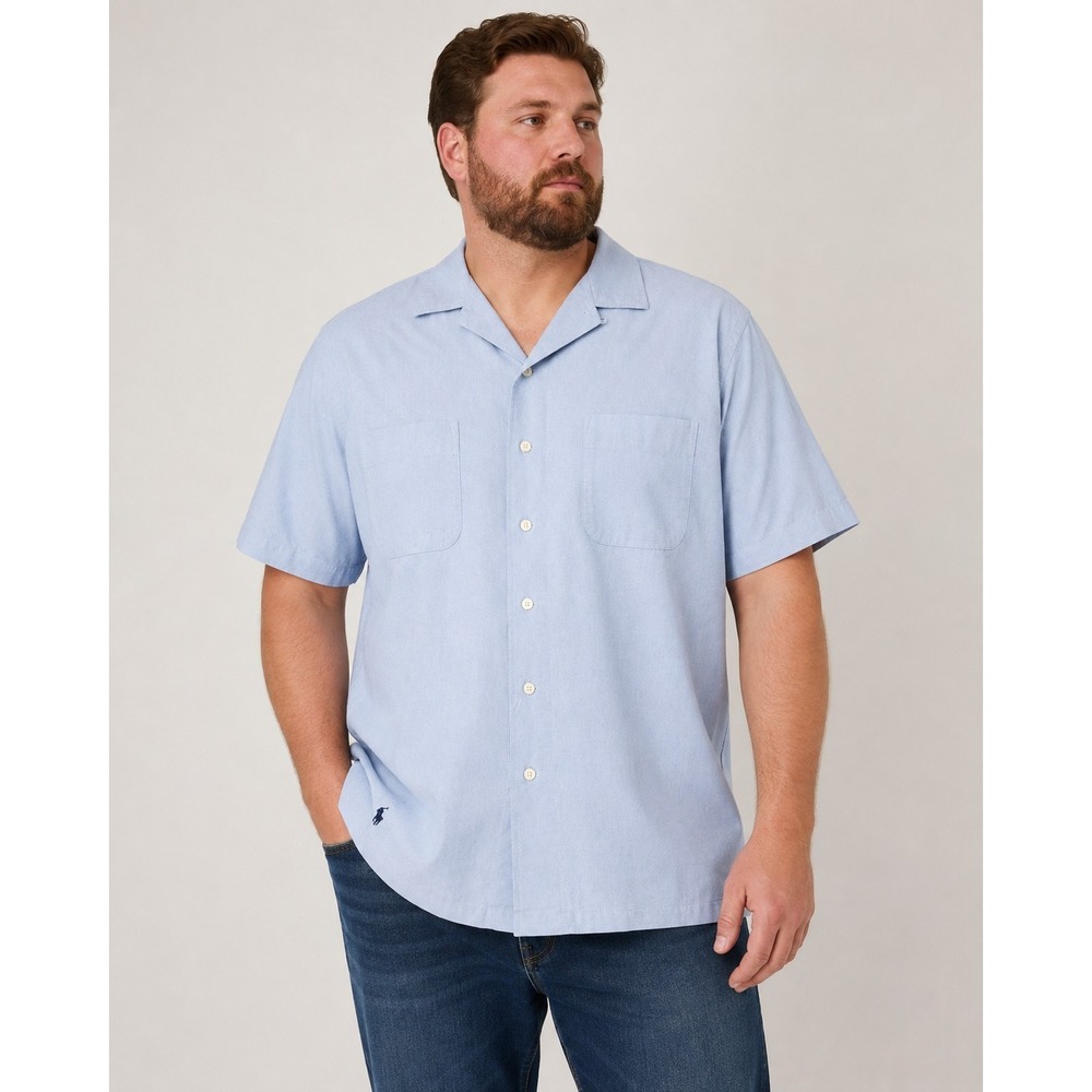 NWT Polo Ralph Lauren Big & Tall 2XLT Oxford Camp Shirt Light Blue Short Sleeve